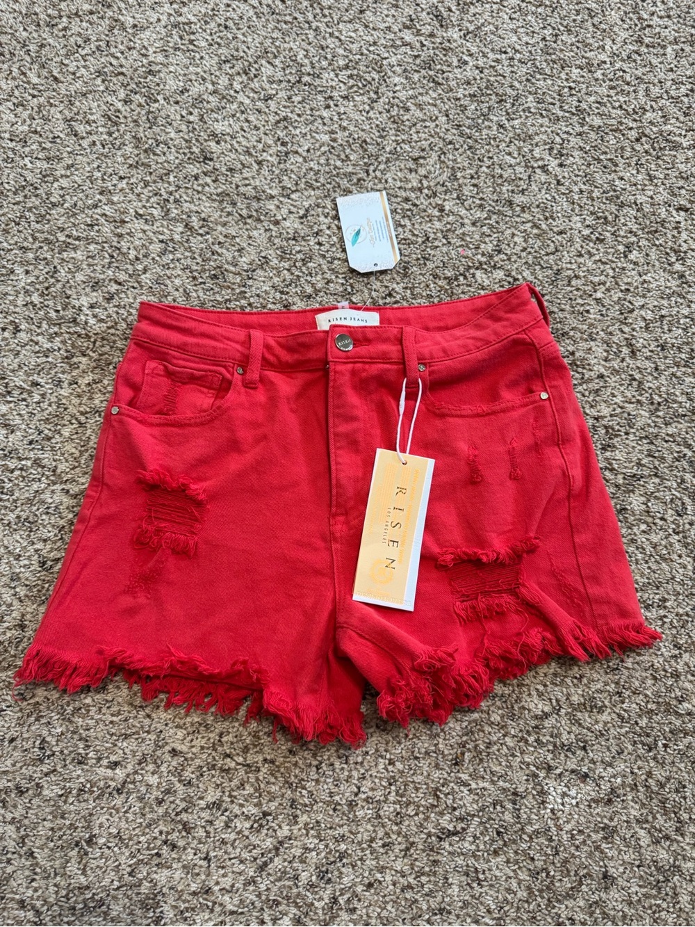 Risen Red Distressed Denim Women's Shorts